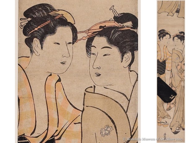 Torii Kiyonaga (1752-1815) Departing Geisha Japan, Edo period, 1781 Woodblock print; ink and color on paper Gift of James A. Michener, 1986 Honolulu Museum of Art  (19663)